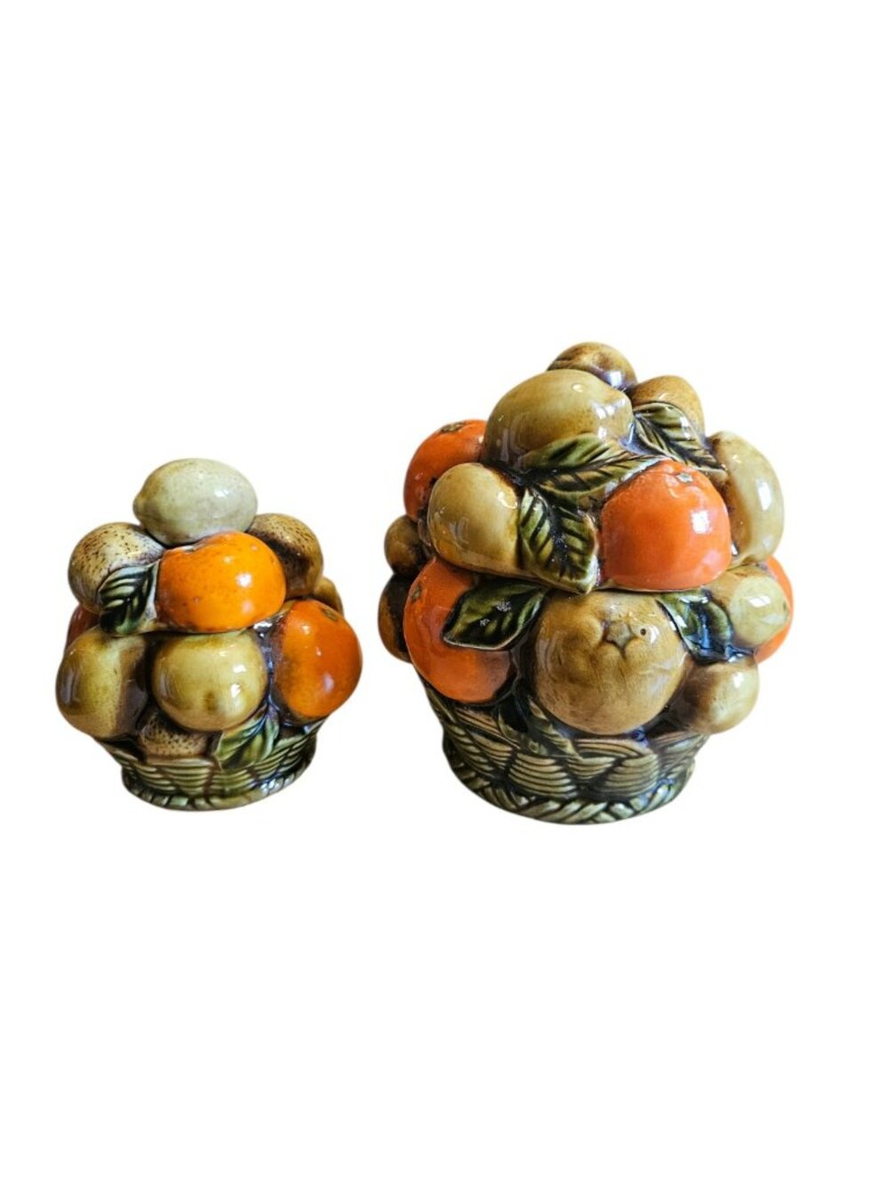 Vintage Inarco Fruit Basket Canister Set Ceramic Lidded Jars Japan